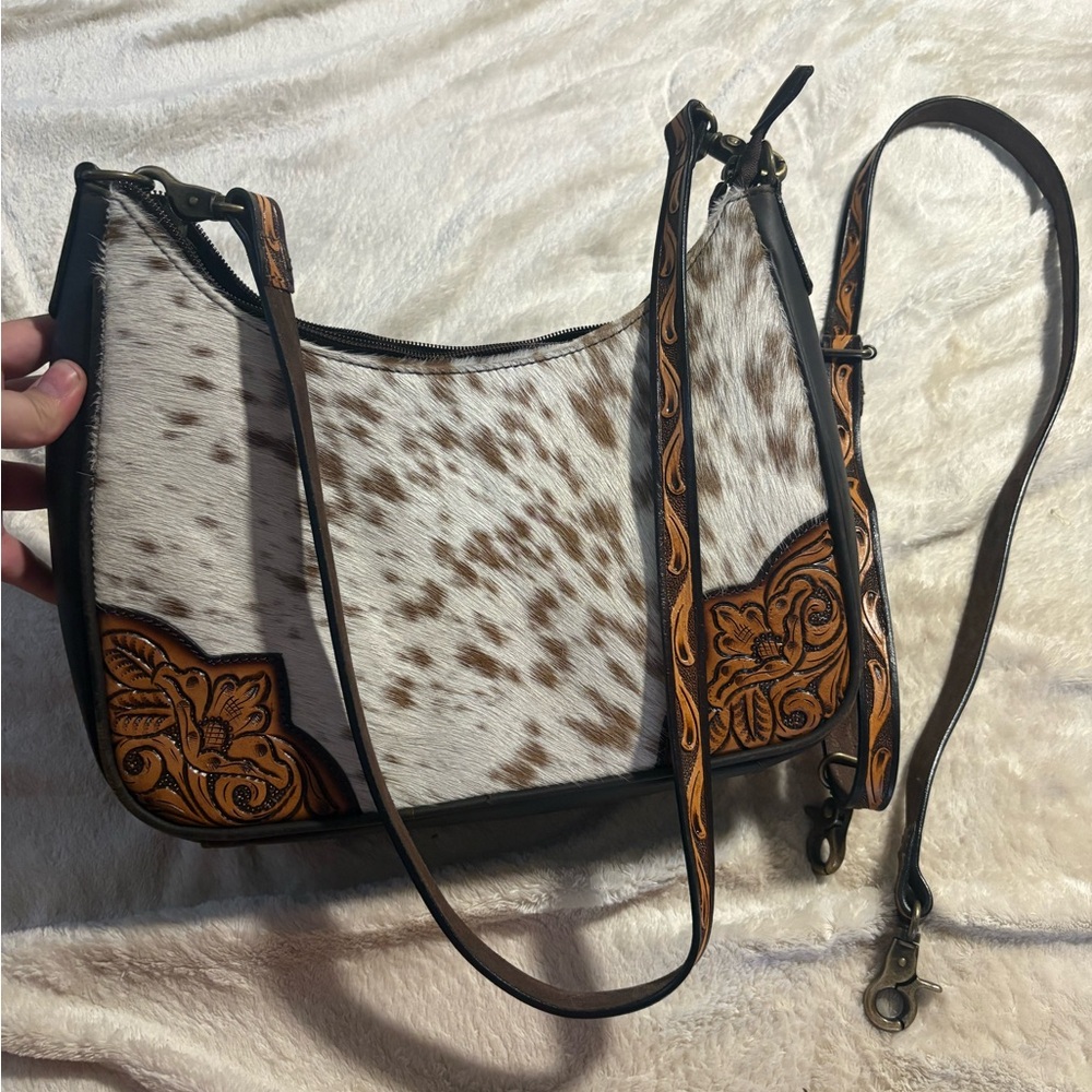 Brown cowhide shoulder bag